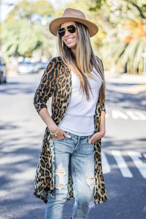 Print Colorblock Long Cardigan